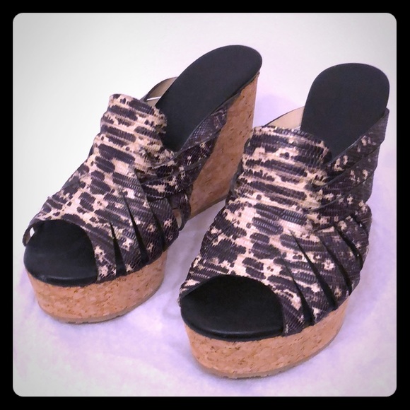 Jimmy Choo Embossed Leather Cork Wedges Size 41 Wedges